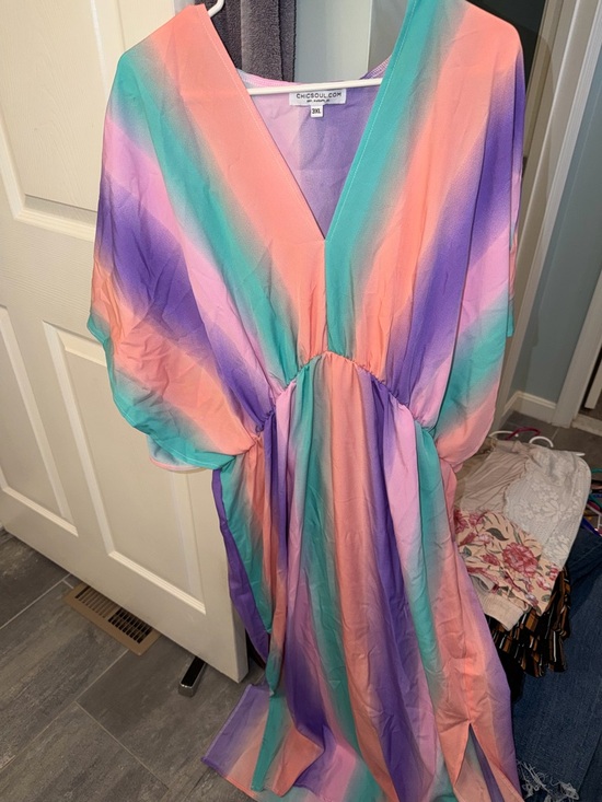 Dresses & Skirts - CHICSoul Ombre V-Neck Maxi Dress in Coral, Teal & Lavender
